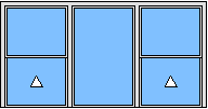 Two windows with a fixed light in the middle